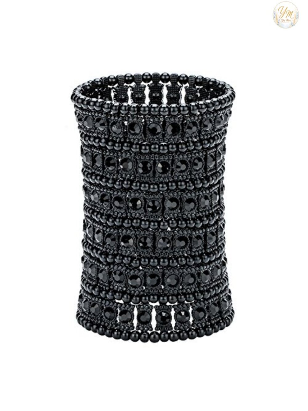 Stretch Cuff Bracelet Multilayer Wide Band Alloy Black Zinc Plated